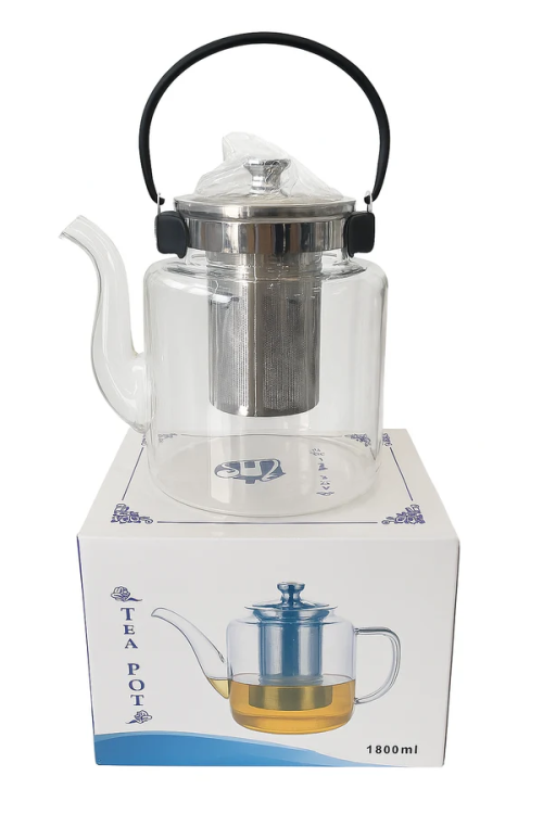 إبريق شاي زجاجي شفاف بسعة 1500مل 